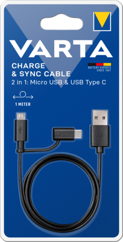 Charge & Sync Cable 2 in 1: Micro USB & USB Type C