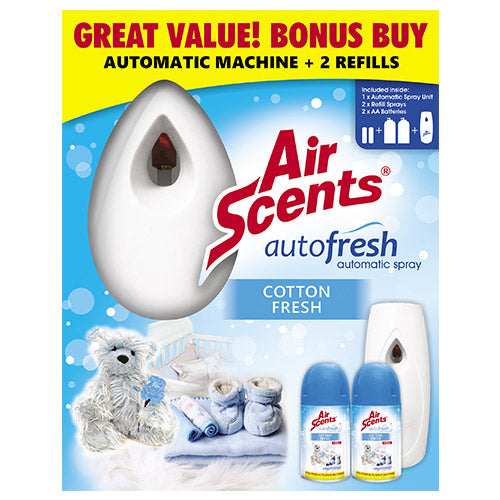 Air Scents Cotton Fresh Automatic Spray Kit with 2 Refills 2 x 250ml