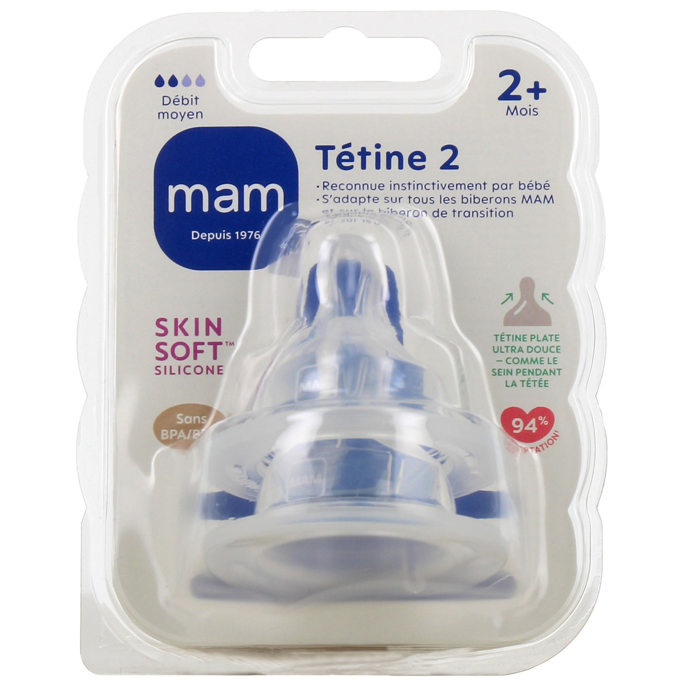Mam Tétine Debit  2 Moyen - Silicone  (Mois 2+)
