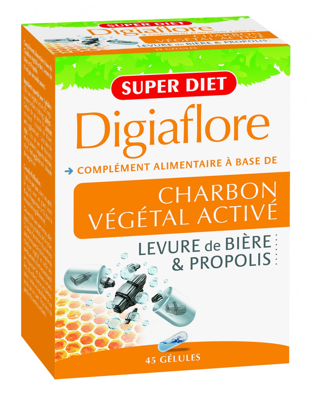 Superdiet Digiaflore Charbon Vegetale + Levure 45 Gelules