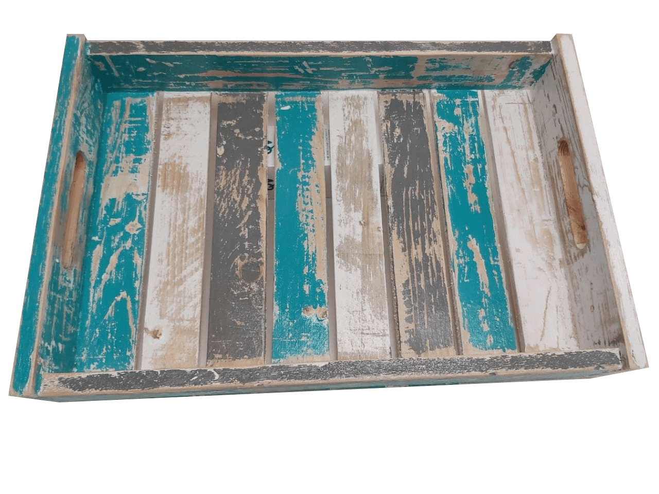 Recycled Wood Tray - White/Grey/Turquoise