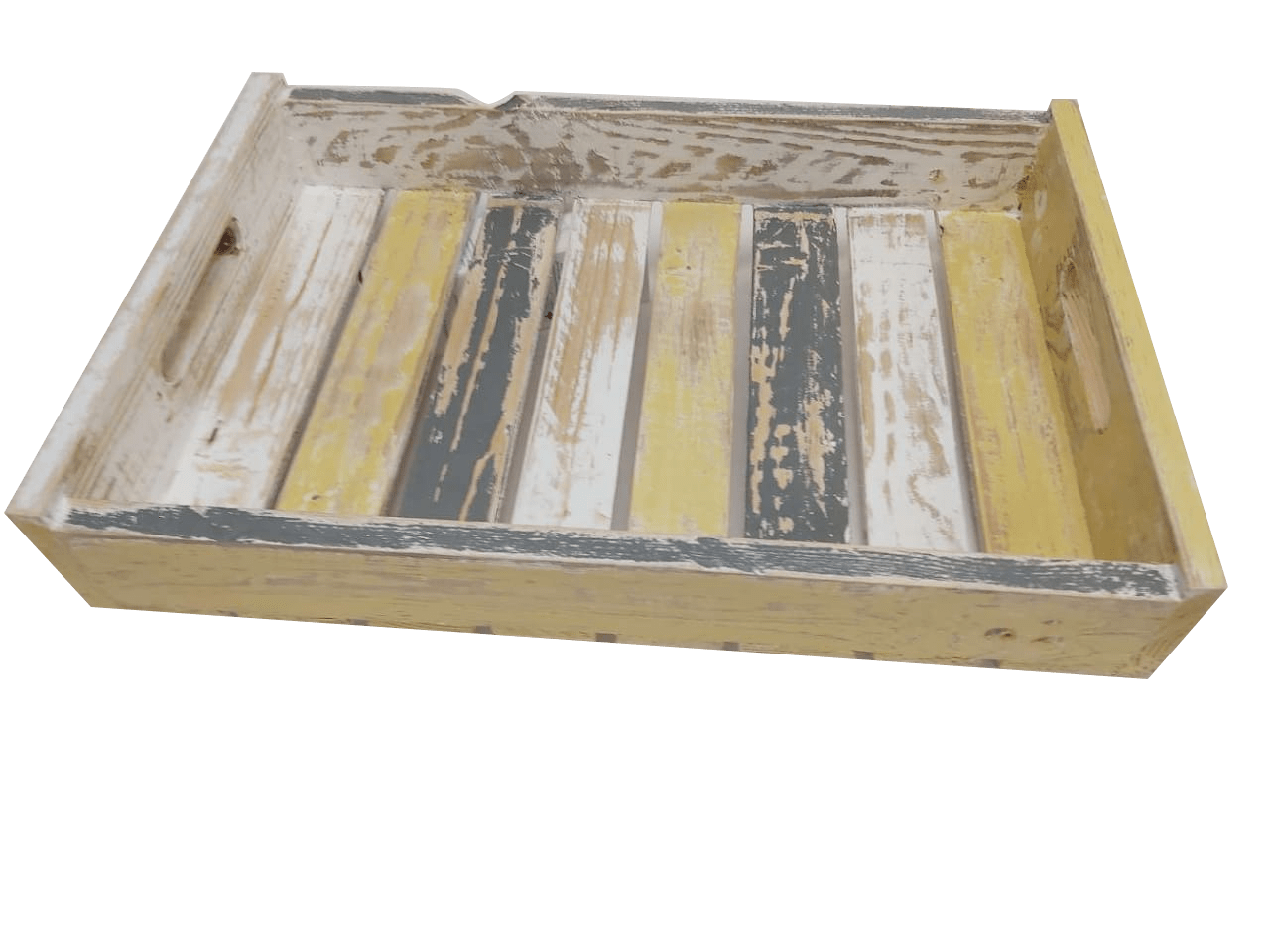 Recycled Wood Tray - White/Grey/Yellow